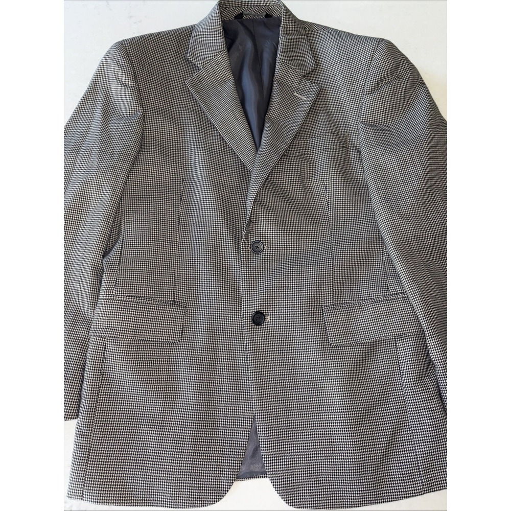 Jos A Bank 100% Wool Houndstooth Blazer Sport Coat Men 38S Suit Jacket Black Tan